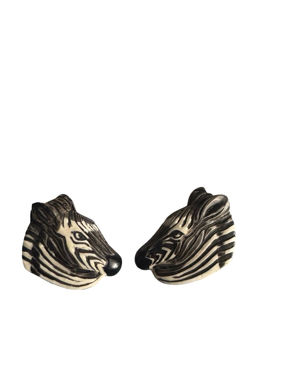 Vintage Zebra Head Clip-On Earrings Black & Ivory Safari Animal